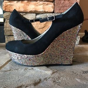 G by Guess glitter wedge platforms